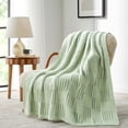 thumbnail image 2 of Snuggle Sac Reversible Checkered Throw Blanket Soft Plaid Bed Blanket Textured Striped Throw,Green,50*60", 2 of 5