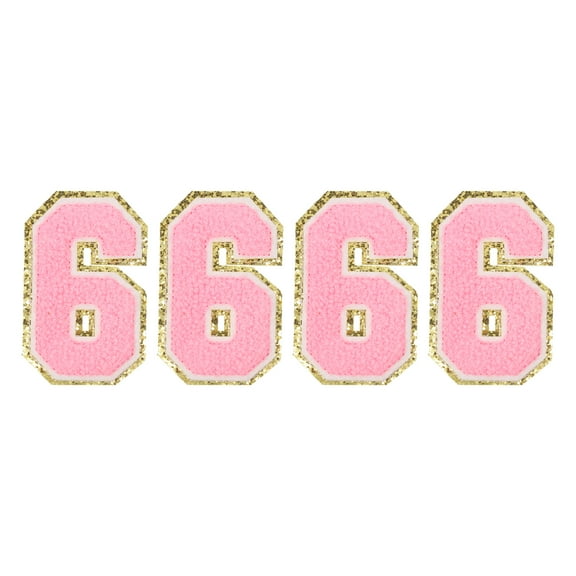 4 Packs Glitters Chenille Number Patches 8.4cm / 3.3" Embroidery Numbers Patches for T-Shirt, Hats, Bags (Pink, 6)