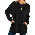 thumbnail image 3 of HUBERY Women Round Neck Pocket Long Sleeve Solid Color Sweatshirt, 3 of 4