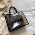 thumbnail image 3 of Bolso Bolso transparente de PVC con letras a la moda, bolso de mano para compras en la playa para mujer (negro), 3 of 6