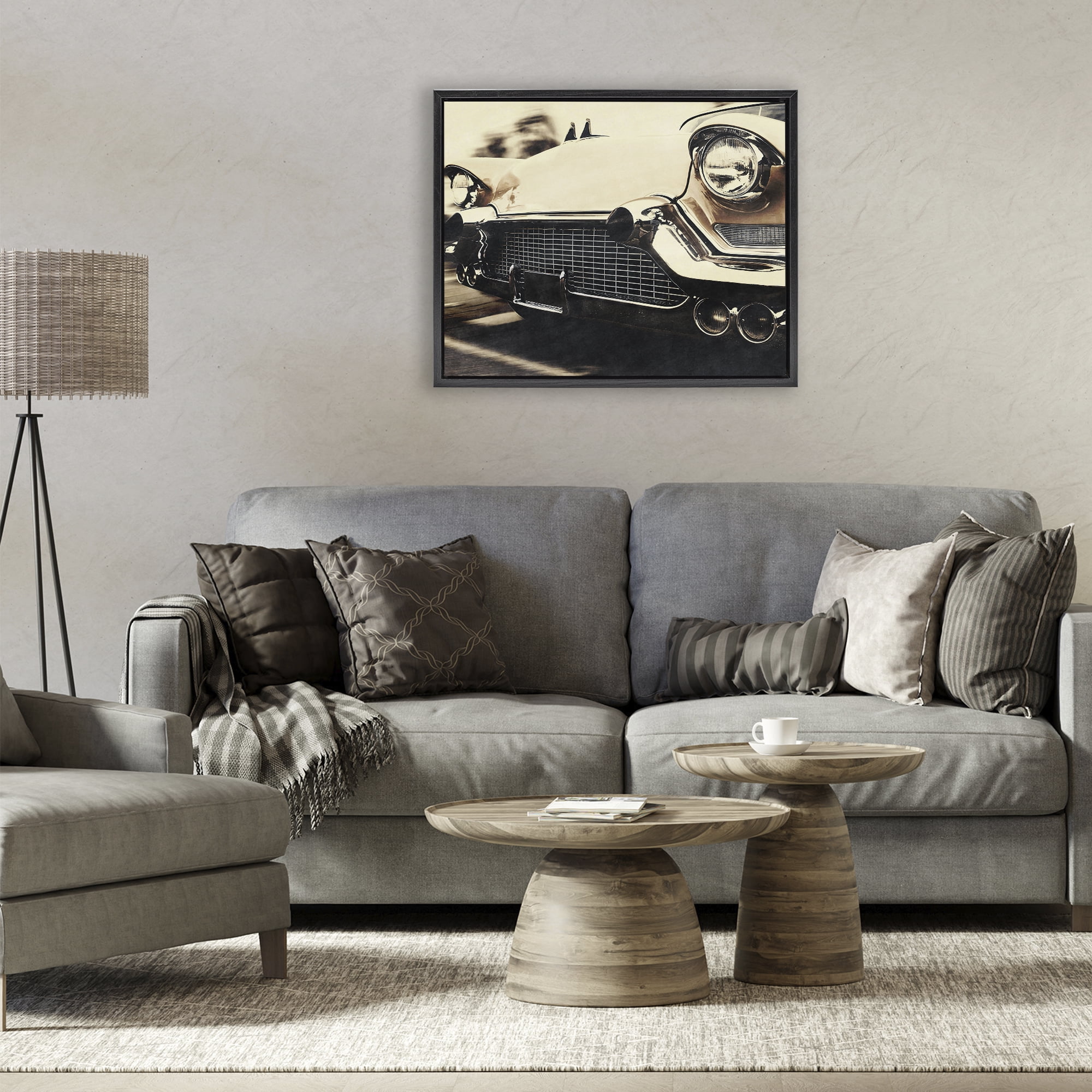 Stupell Industries Vintage Ride Headlights Black Framed Floater Canvas Wall Art, design by Marcus Prime