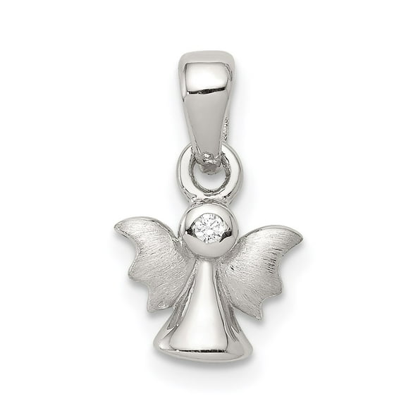 Sterling Silver Rhodium-Plated Polished/Satin Cz Angel Pendant