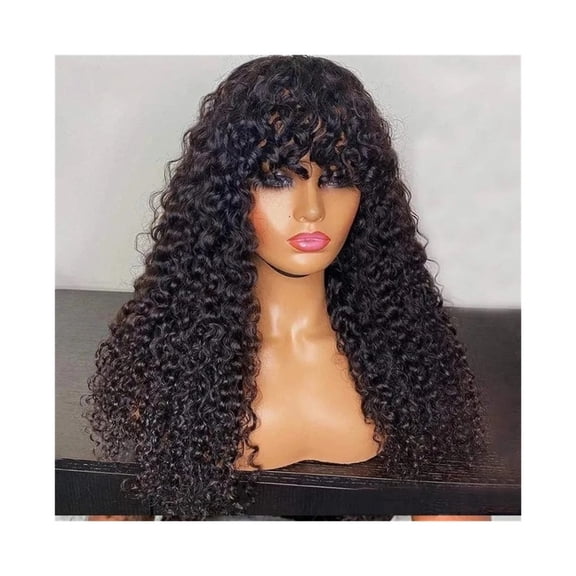 Water Wave Human Hair Wigs with Bangs Glueless Fringe Wig Full Machine Made Wig