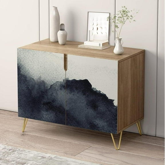 PixonSign Sideboard and Buffet Cabinet, 2 Doors Wood Storage Cabinet Console Table with Dark Duotone Watercolor Paint for Kitchen, Bedroom, Dinning, Foyer, Office - 35" L x 18" W x 29" H