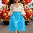 thumbnail image 6 of Women's Solid Tulle Skirts High Low Layered A-line Skirt Irregular Tutu for Women - Puffy Fairy Skirt Elastic High Waist Sparkly Dance Skirts - Skirts for Daily Party Club Blue S, 6 of 6