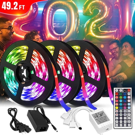 49.2ft/15M Waterproof Flexible Strip 450leds Color Changing RGB SMD3528 LED Light Strip Kit RGB 5M +44Key Remote+12V Power Supply for Bedroom Home Outdoor Party Holiday Decoration price history on PriceWatchPro