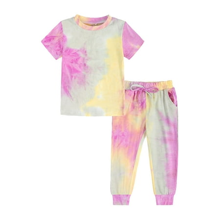 

Jdefeg 3 Month Girl Clothes Kids Toddler Boy Girls Clothes Sports Casual Tie Dye Prints Short Sleeves T Shirt Elastic Waist Pants Set Outfit Birthday Girl Outfit Size 16 Cotton Blends Hot Pink 110