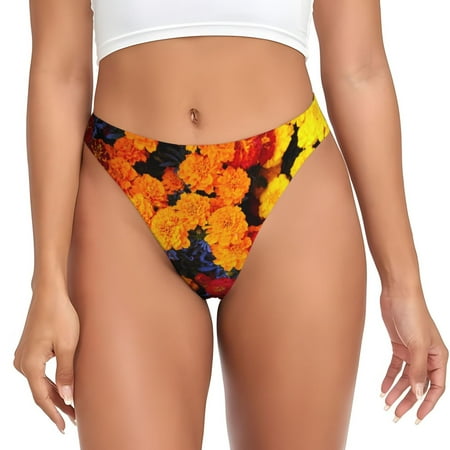 Adobk Marigold Flowers In Different Colors Print Seamless Women Underwear Thongs No Show Ladies Thong No Line Breathable Comfortable Panties Undies for Women-Large