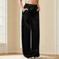 thumbnail image 6 of BLOCLOALO Baggy Pants Flowy Pants Women's Satin Pajama Pants Wide Leg Sweatpants Elastic Waist Summer Casual Sports Trousers with Pockets Loose Pants Palazzo Pants Elastic Waist Pants Black L, 6 of 9