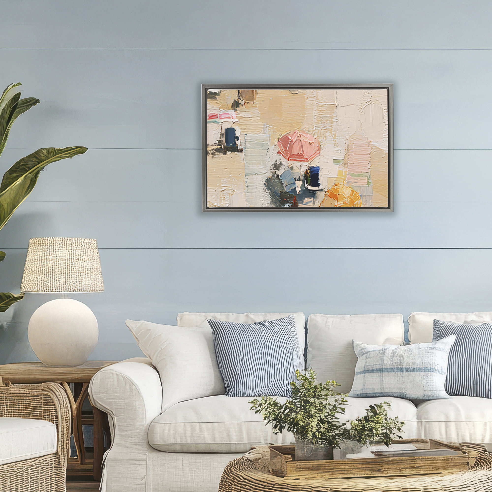 Stupell Industries Summer Beachgoers Expression Gray Framed Floater Canvas Wall Art, design by Jacky Ngan