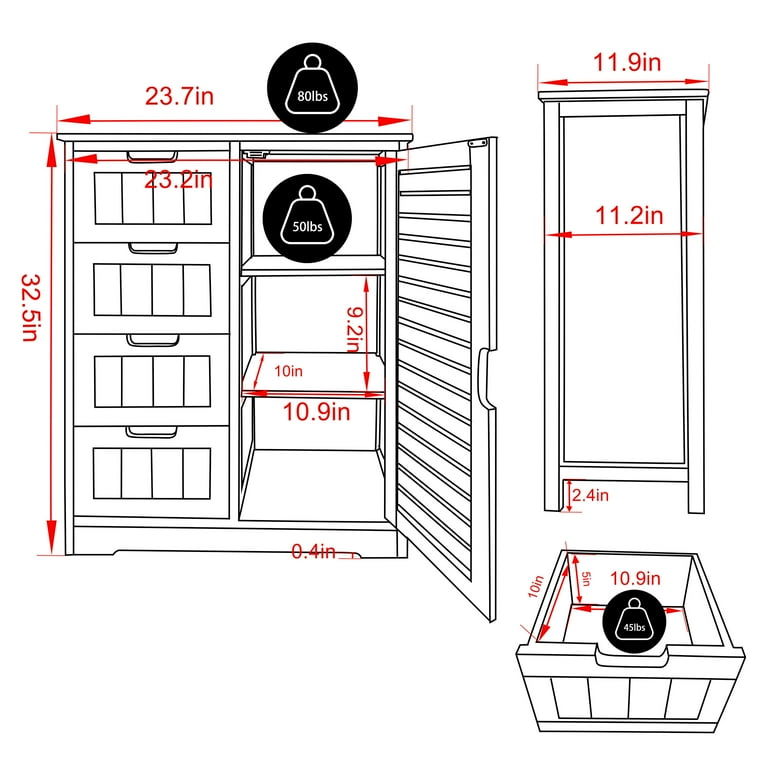 VEIKOU Bathroom Storage Cabinet with 4 Drawers, Small Bathroom Storage  Cabinet Freestanding Bathroom Organizer Cabinet w/Removable Shelf 