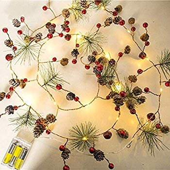 Christmas Pine Cones Garland Wreath with LED Fairy String Lights