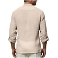 thumbnail image 5 of BiZtdJrK Mens Henley Shirts Cotton Linen Rolled Up Long Sleeve Travel Vacation Tee Tops Button Up Crew Neck Casual T Shirt with Chest Pocket Khaki M, 5 of 5