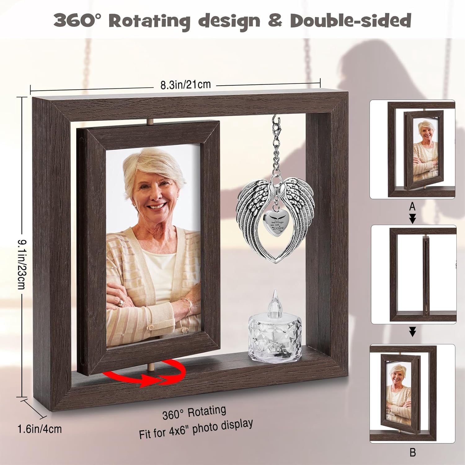 XIUDA Sympathy Gifts Memorial Picture Frame for Loss of Loved One - Memorial Gifts for Loss of Mom,   Rotate Display for Two 4x6 Photo