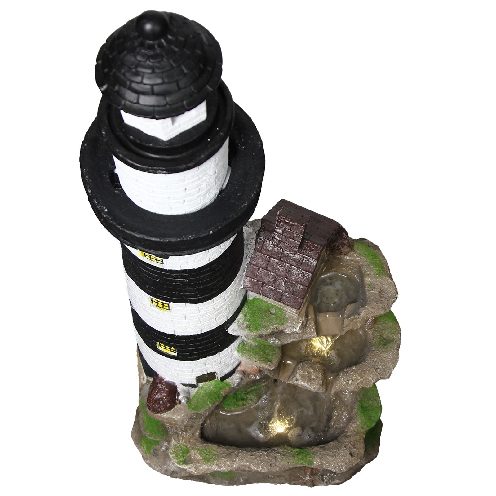 Lighthouse Floor Water Fountain Outdoor 3-Tiered Rock Indoor Waterfall Garden Fountain 38.58''H Decorative Water Feature for Yard Home Patio Office with LED Lights