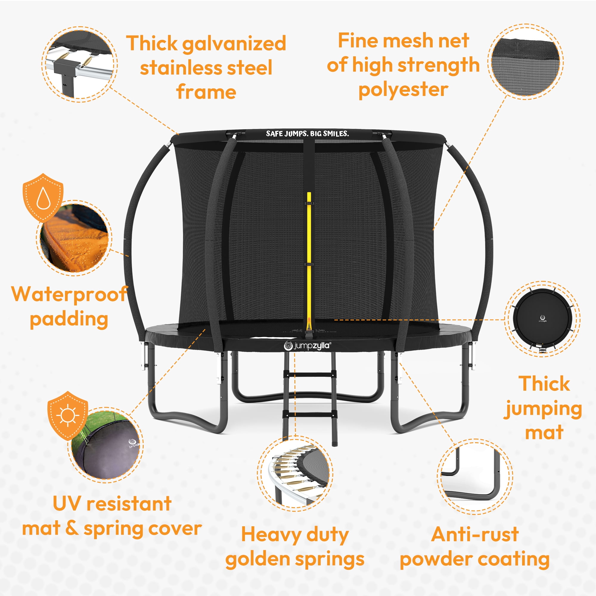 JUMPZYLLA Trampoline Outdoor with Enclosure and Ladder, ASTM, 8 ft, Black