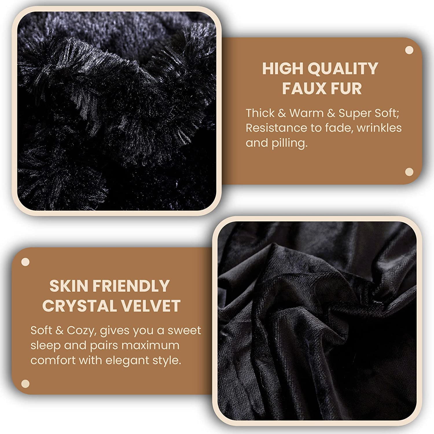 Sanmadrola Bedding Comforter Sets Bed in a Bag Queen Size Shaggy Plush Faux Fur Fluffy Bedding Sets Duvet Cover Soft Velvet Fuzzy Quilt Cover with 2 Pillow Cover Black