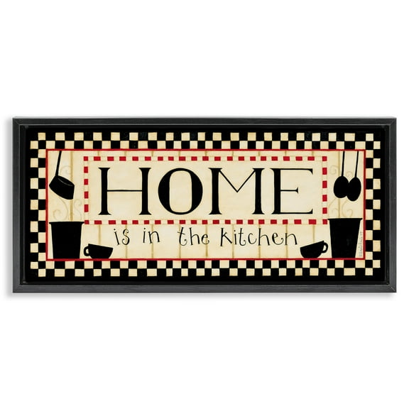 Stupell Industries Vintage Family Kitchen Phrase Food & Beverage Painting Black Floater Framed Canvas Art Print Wall Art, 25 x 11