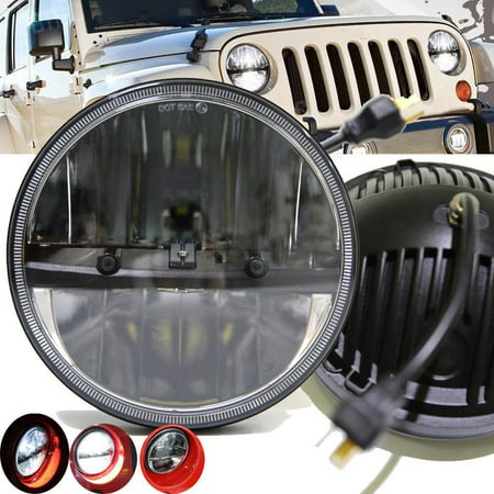 Zimtown 2Pcs 7 inch 80W H4 Round LED Headlight for 97-16 Jeep Wrangler JK CJ TJ (Best Jeep Tj Led Headlights)