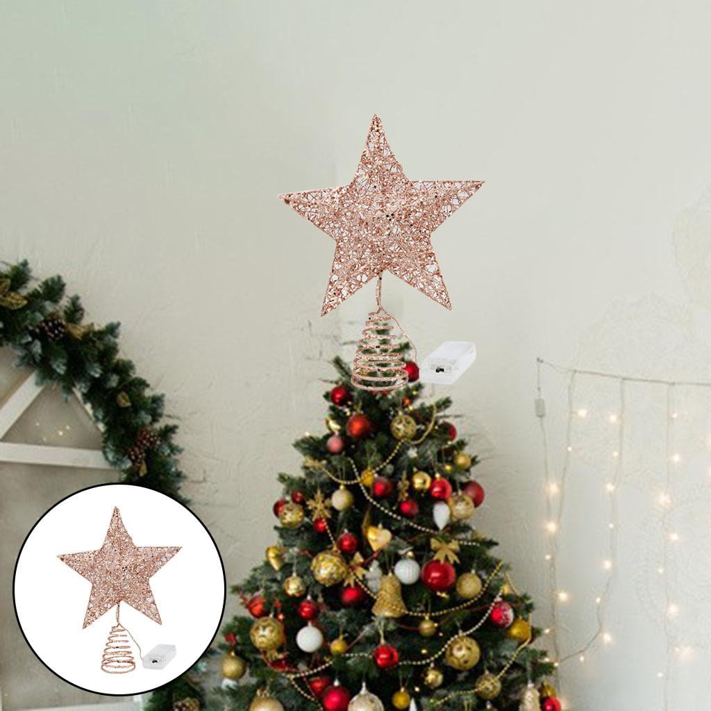 20cm Tall Glitter Star Christmas Tree Topper Decoration in Gold 