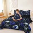 thumbnail image 4 of Homewish Goth Skull Skeleton 7-Piece King Bedding,Happy Halloween King Bed in a Bag,Navy Rose Bed Set,Black Reversible, 4 of 8