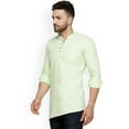 thumbnail image 3 of eloria Indian Traditional Lime Green Thread Work Solid Cotton Blend Kurta For Men's, 3 of 6