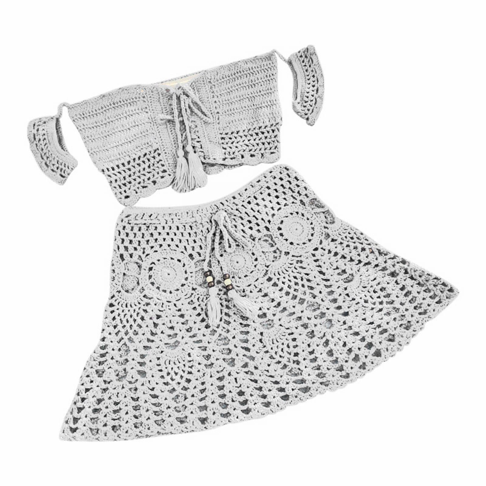 Baycosin Micro Bikini Women's Solid Color Hand Crochet Top Miniskirt ...