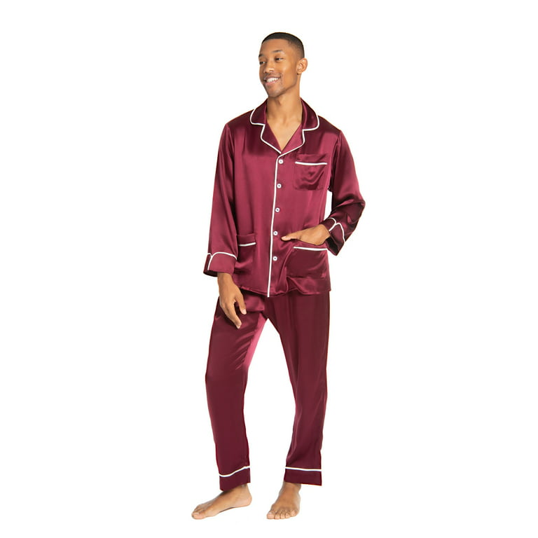 Contrast Piping Button Down Satin Pyjama Set
