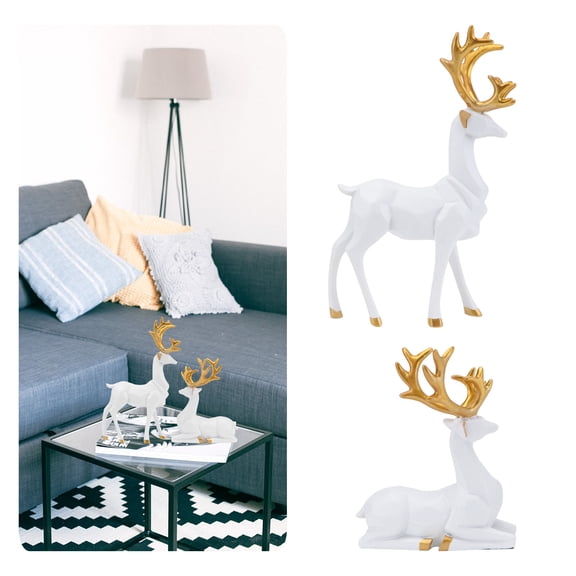 Homoyoyo White Synthetic Resin Elk Ornament Christmas Home Decor Set of 2 Festive Holiday Decorations