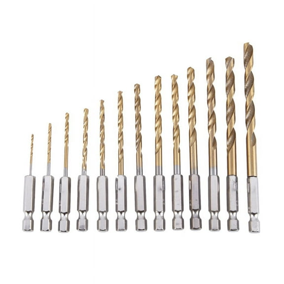 13Pc HSS Coated Drill Bit Set With 1/4inch Hex
