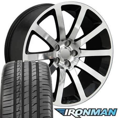 20x9 Wheels, Tires and TPMS Fit Dodge, Chrysler - 300 SRT Style Black Mach'd Face Rims, Hollander 2253 w/Tires -