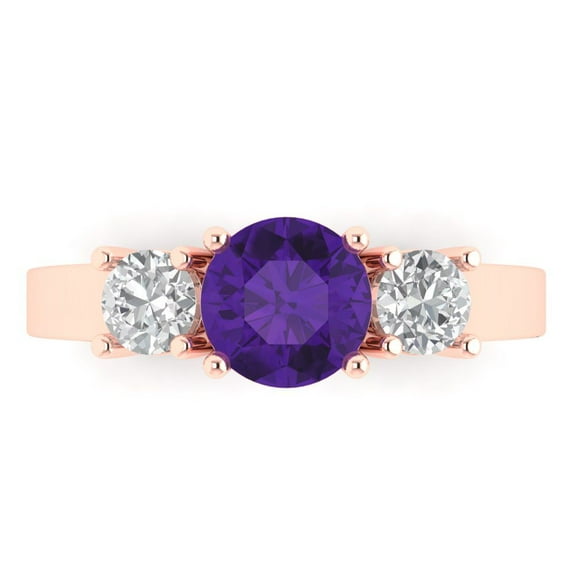 Three-Stone Engagement Ring for Women - 1.5ct Natural Amethyst in 18K Rose Gold Promise Ring
