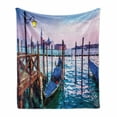 thumbnail image 1 of Venice Soft Flannel Fleece Throw Blanket, Dreamy Evening View of Famous Italian City Architecture Water and Gondolas, Cozy Plush for Indoor and Outdoor Use, 50" x 60", Lilac Blue Brown, by Ambesonne, 1 of 6