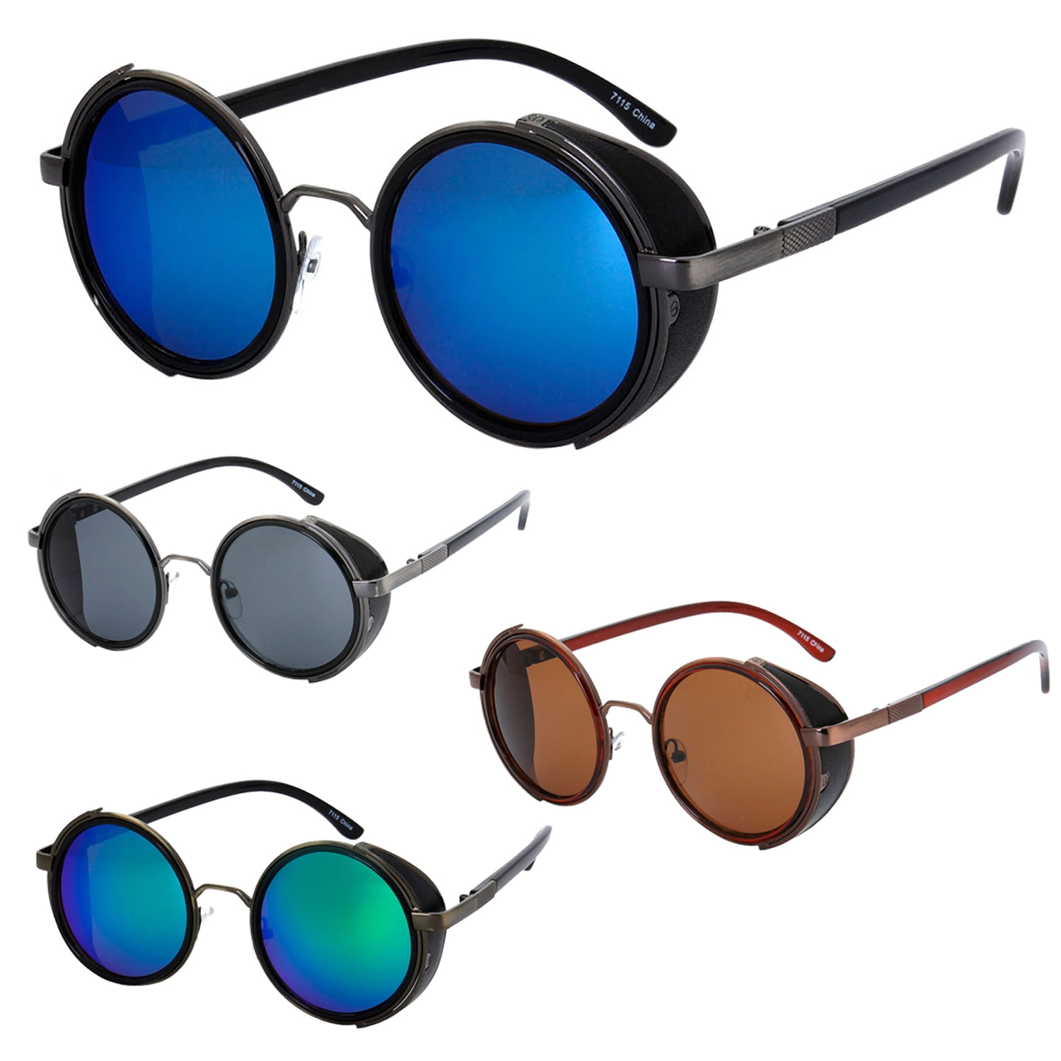 Steampunk Side Shield Fashion Round Frame Sunglasses