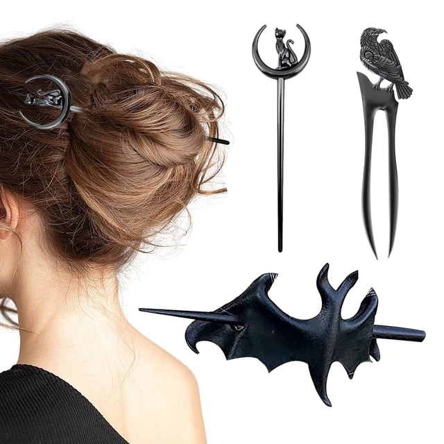 Gothic Hair Claw Femmes Filles Rétro Forme de Chauve-Souris Épingles à Cheveux Durables Épingle à Cheveux Corbeau Noir Accessoires Cheveux Halloween