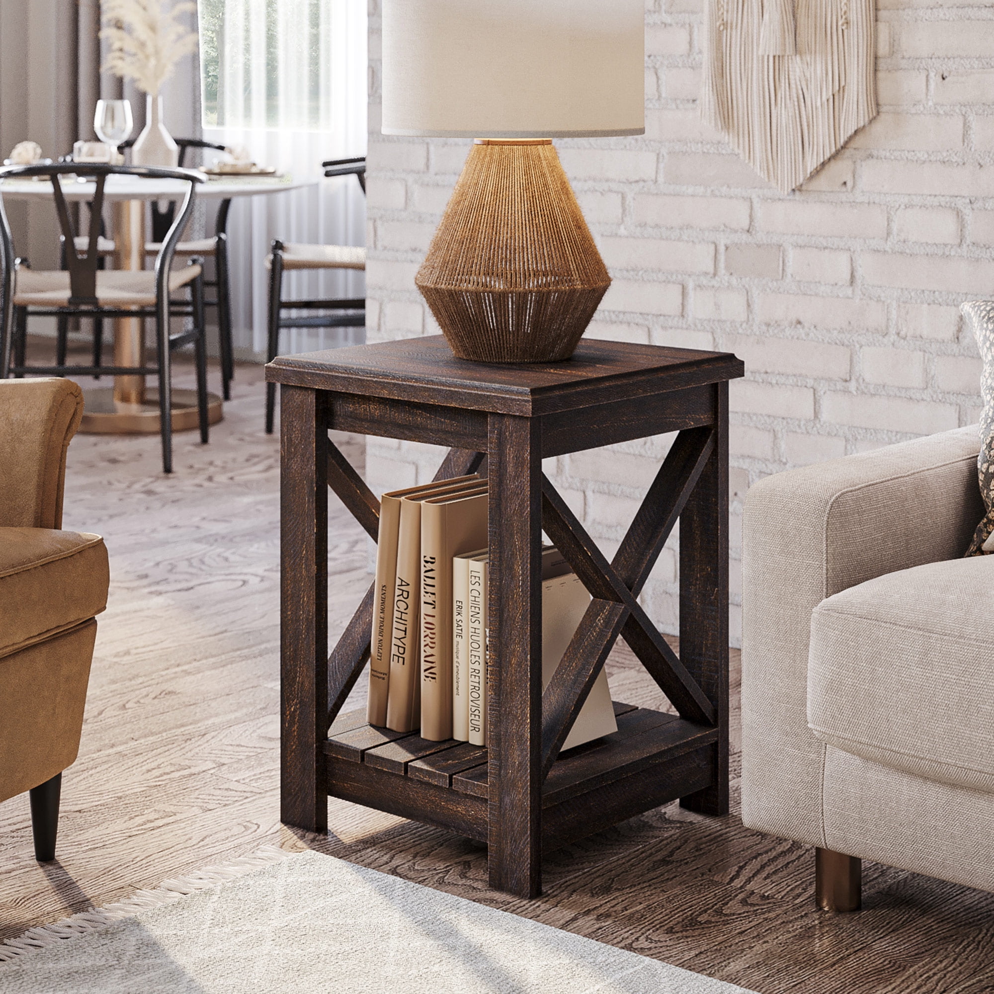 BELLEZE Modern Farmhouse Industrial Style End Table Or Nightstand With