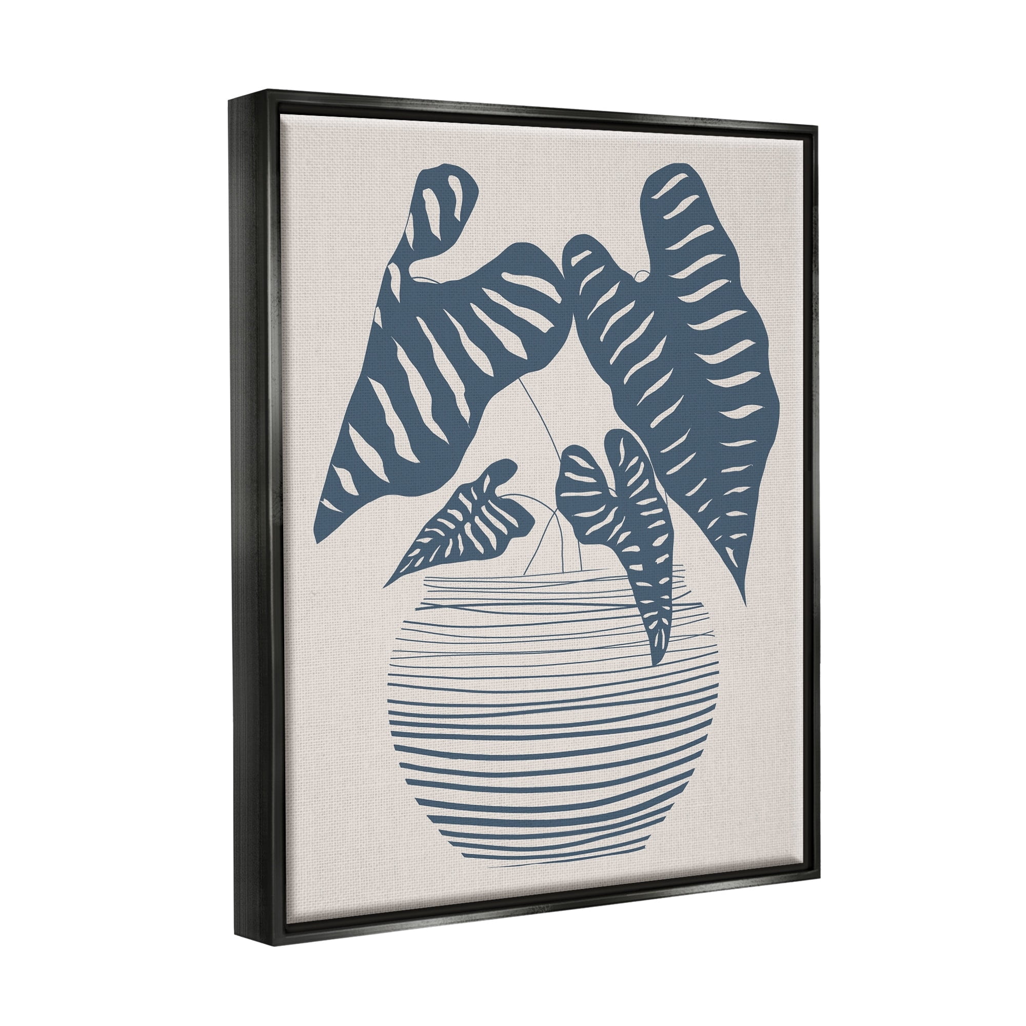 Stupell Industries Potted House Plant Modern Shapes Pattern Design Graphic Art Jet Black Floating Framed Canvas Print Wall Art, Design by Daniela Santiago