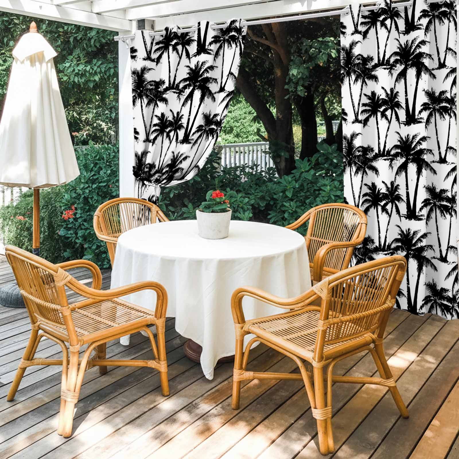 Summer Beach Palm Outdoor Curtains for Patio, Tropical Country Coastal Seaside Black Tree Silhouettes Sunshade Privacy Drapes Grommet Waterproof Outside Curtains for Porch Balcony 54"x108", 1 Panel