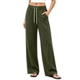thumbnail image 2 of QIbmong Sweatpants Women Fall Winter Elastic Waist Activewear Drawstring Casual Loose Straight Workout Running Pants with Pockets(S,Army Green), 2 of 7