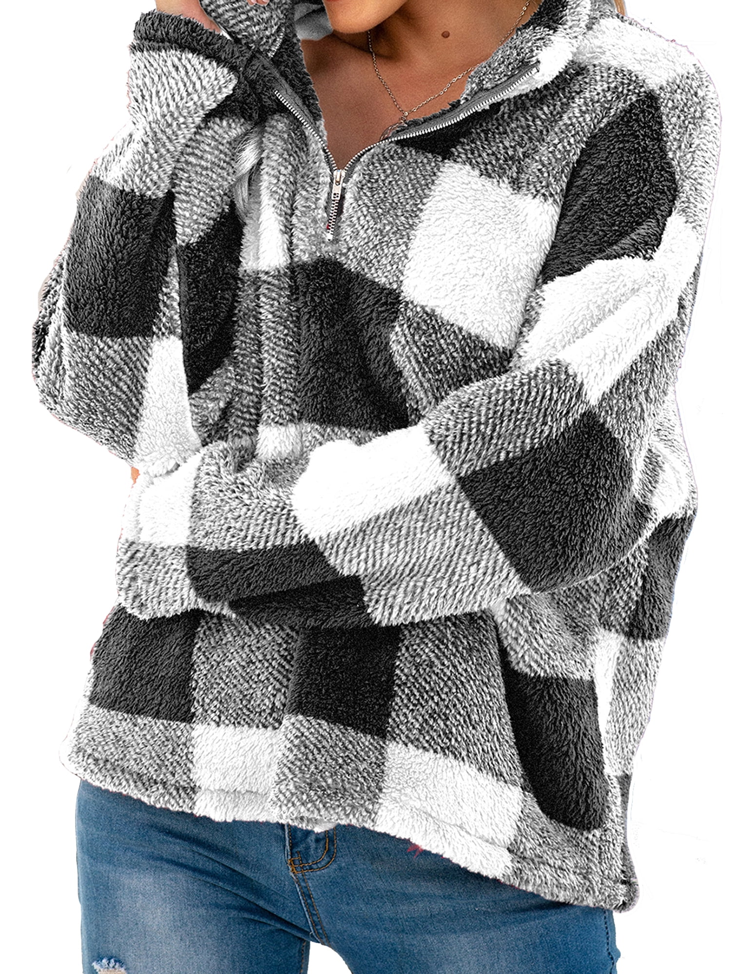 Yaolor Women Autumn Long Sleeve Checkerboard Sleeve Crop Top Hoodies Sweatshirt