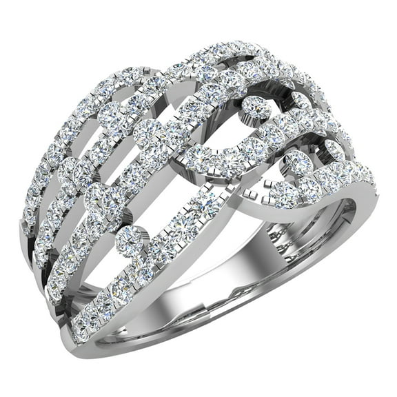 Waves Diamond Rings Anniversary 14K White Gold 1 CT TW