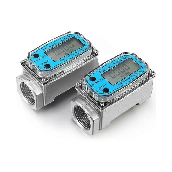 2Pcs Digital Turbine Flow Meter 1 Inch Fuel Flow Meter Gas Oil Fuel Flow Meter Water Flow Meter for