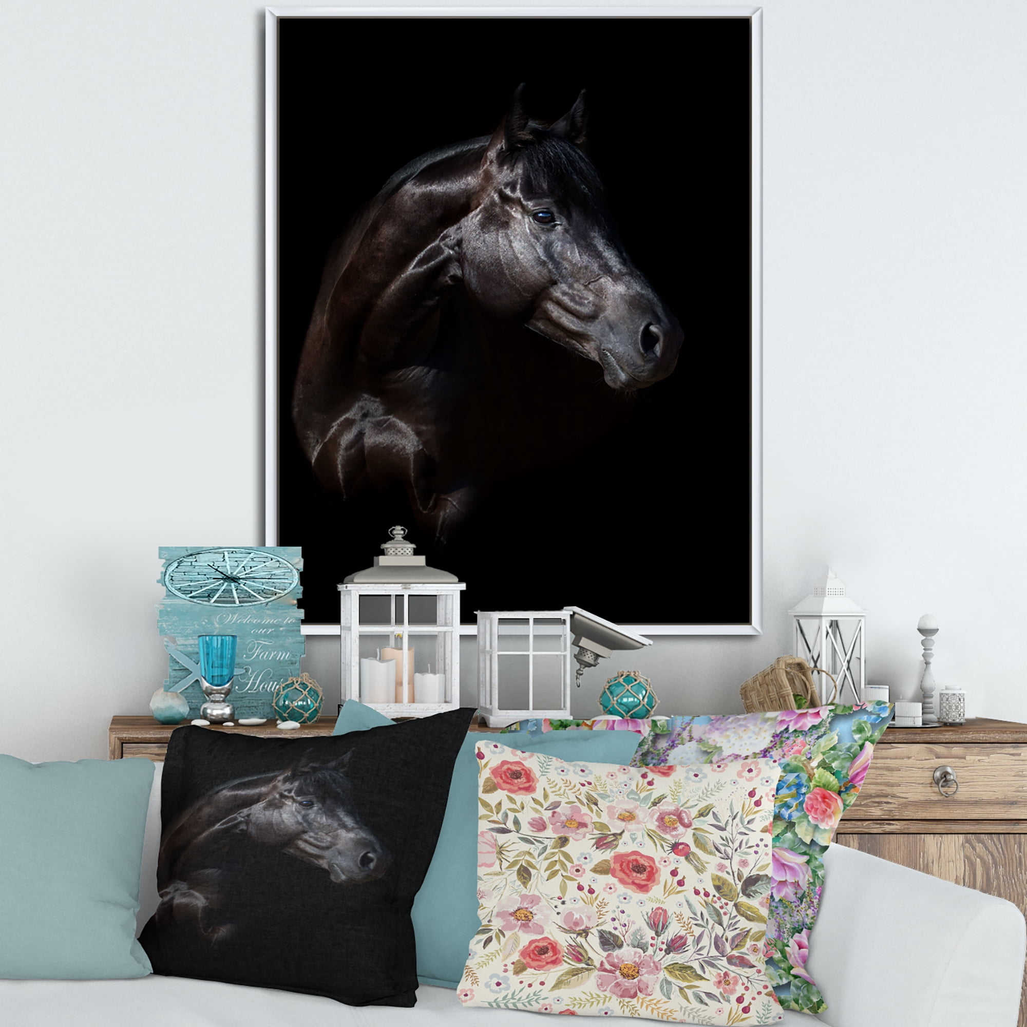 Silhouette Of Horse and Woman 30" x 40" Framed Photography Canvas Art Print, by Designart