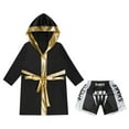 thumbnail image 3 of HULIJA Kids Boys Boxing Outfit Metallic SatinLong Sleeve Robe Hooded Grown Cloak with Belt and Boxer B1 14, 3 of 5