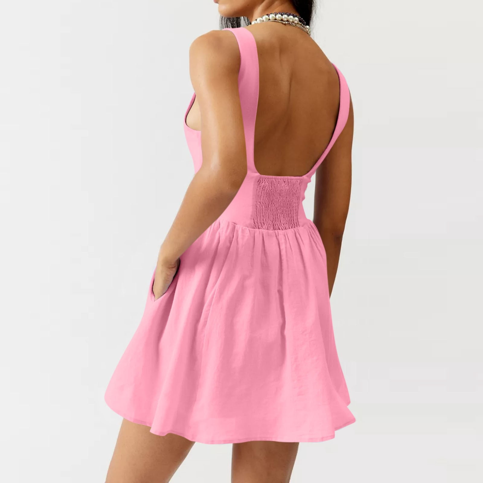 Womens Sleeveless Mini Tank Dress Casual Workout Sport Tennis Athletic With 2 Pockets Dress Dress for Women Buttons Beach Outfit Womens Casual Dresses Short Summer Dress for Women with Pockets