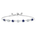 thumbnail image 2 of Gem Stone King 925 Sterling Silver Blue Created Sapphire and White Moissanite Infinity Links Bracelet for Women (2.39 Cttw, Round 4.5MM, Fully Adjustable up to 9 inch), 2 of 5