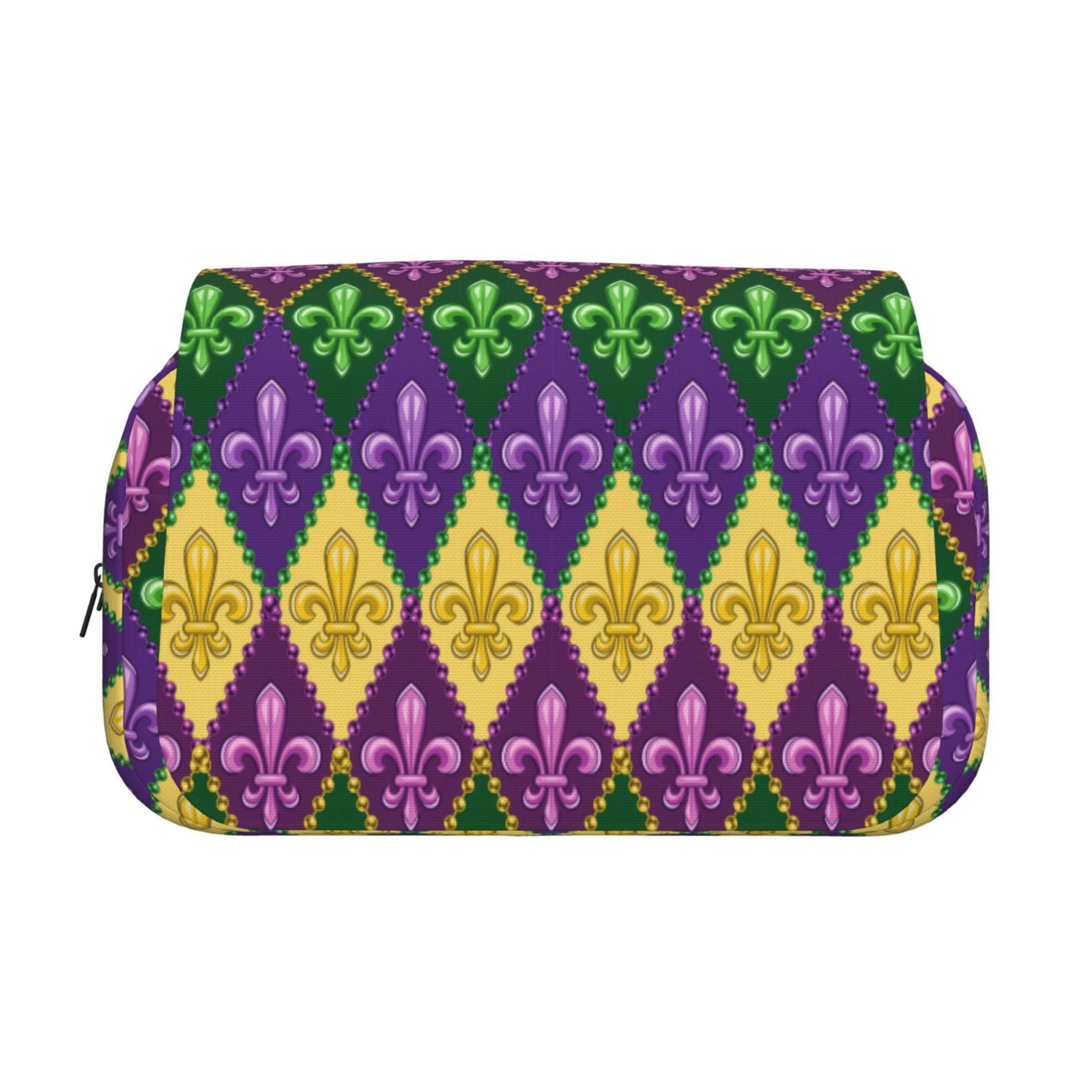 Rateoe Mardi Gras4 Pattern Double Clamshell Pen Case, Storage Organizer with Two Zipper Compartments– Holds Up to 50 Pencils & Pens