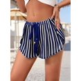 thumbnail image 4 of Womens Striped Hollow Out Loose Fit Tie Front Mesh Beach Shorts Casual Vacation Bottoms Blue M, 4 of 7