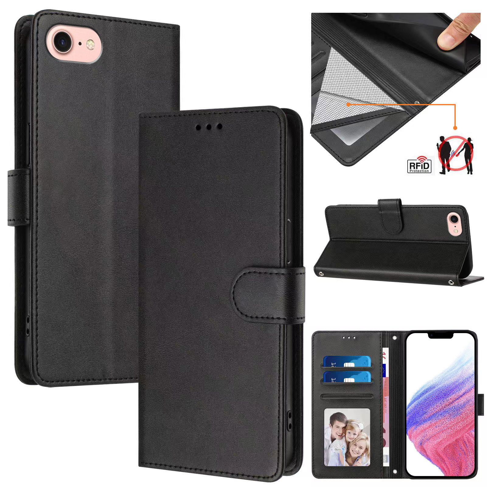 iPhone 8/7/6 Case ,RFID Blocking Cover Crossbody Lanyard Flip Leather Wallet Case for iPhone 8/7/6