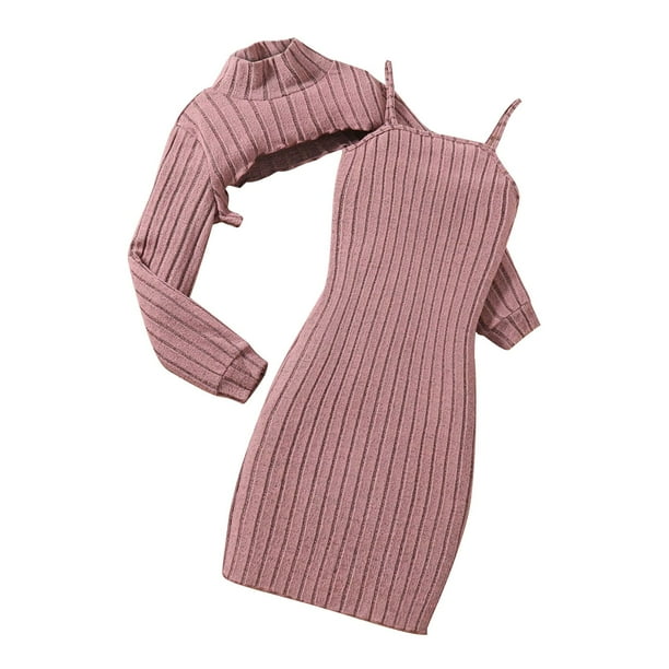 Odeerbi 6-13 Años Niñas Verano Trajes Algodón Slip Bodycon Vestido Con Bolero Shrugs Dos Piezas Vestido Vaina Conjunto